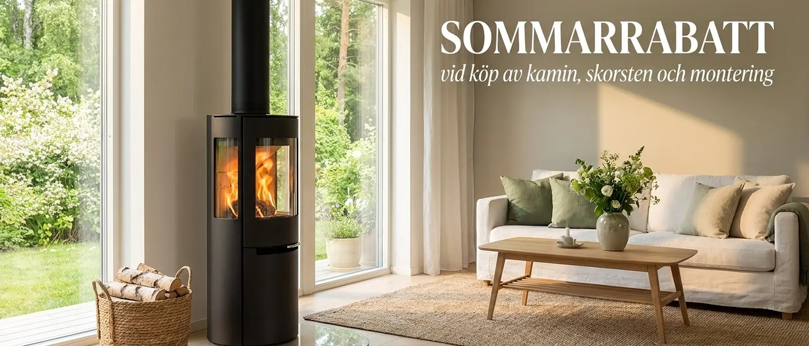 3 000 kr sommarrabatt vid köp av kamin, skorsten och montering