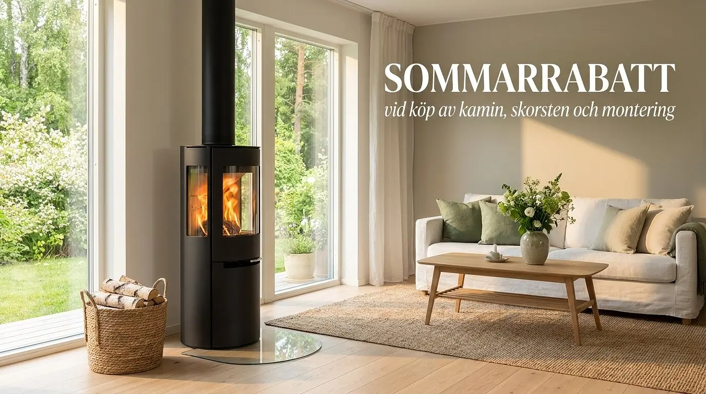 3 000 kr sommarrabatt vid köp av kamin, skorsten och montering